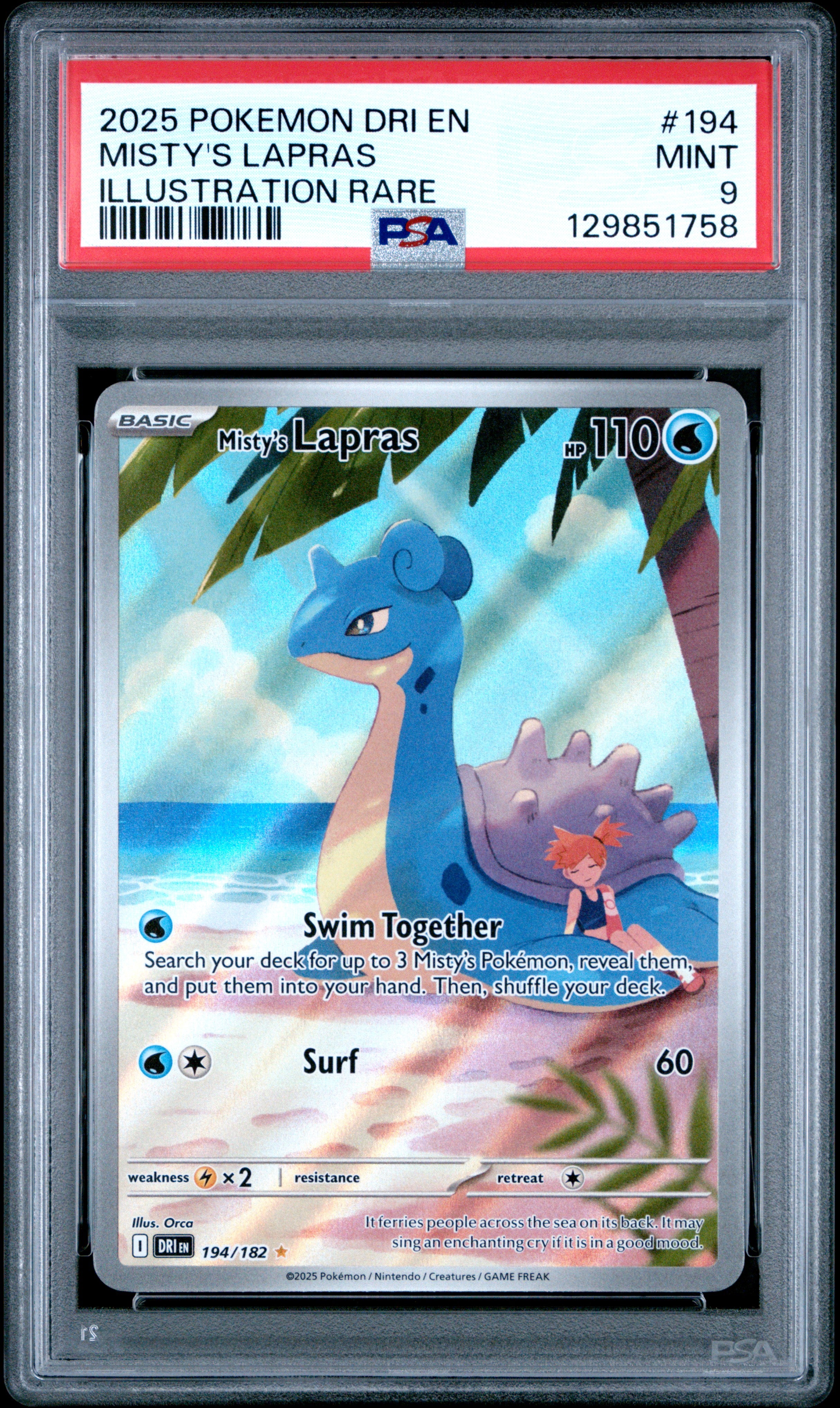 Misty's Lapras 194/182 Illustration Rare Dri En-Destined Rivals Pokemon PSA 9