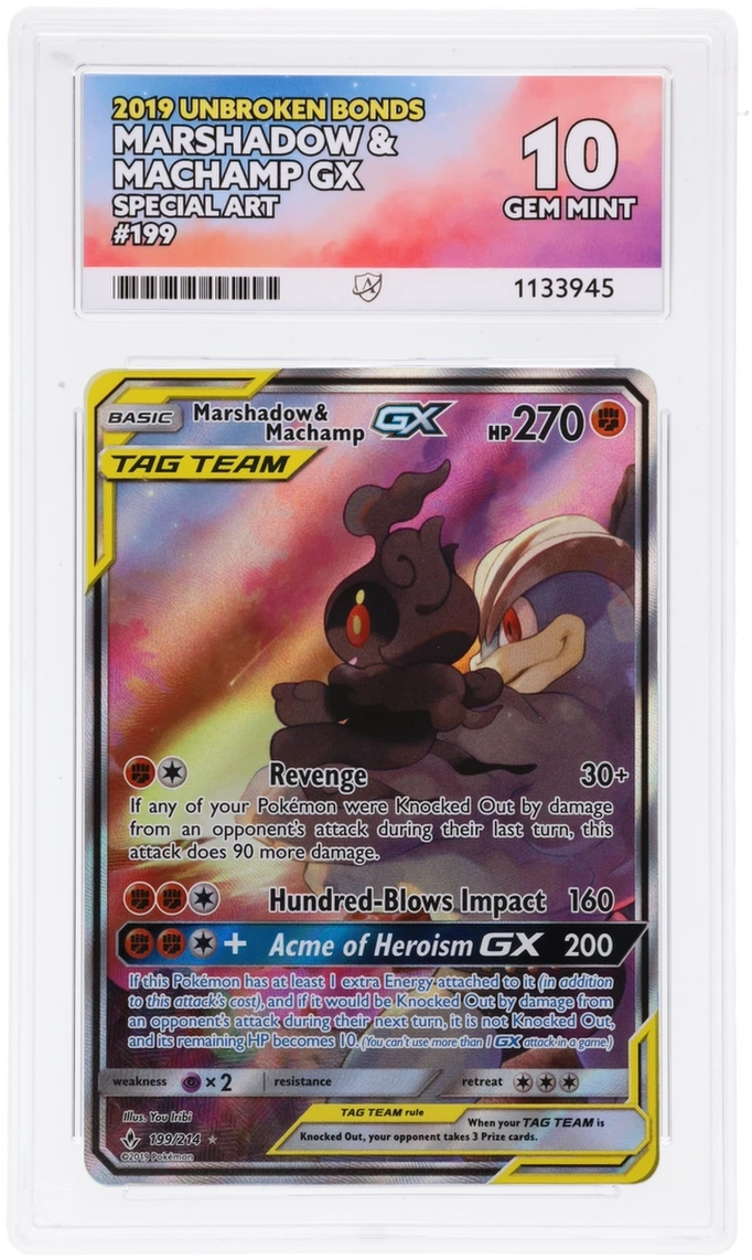 Marshadow & Machamp Gx 199/214 Ace Unbroken Bonds Pokemon Ace 10 Gem Mint