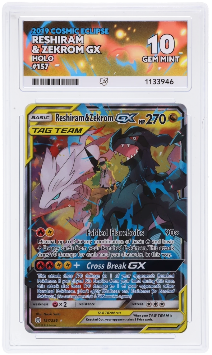 Reshiram & Zekrom Gx 157/236 Ace Cosmic Eclipse Pokemon Ace 10 Gem Mint