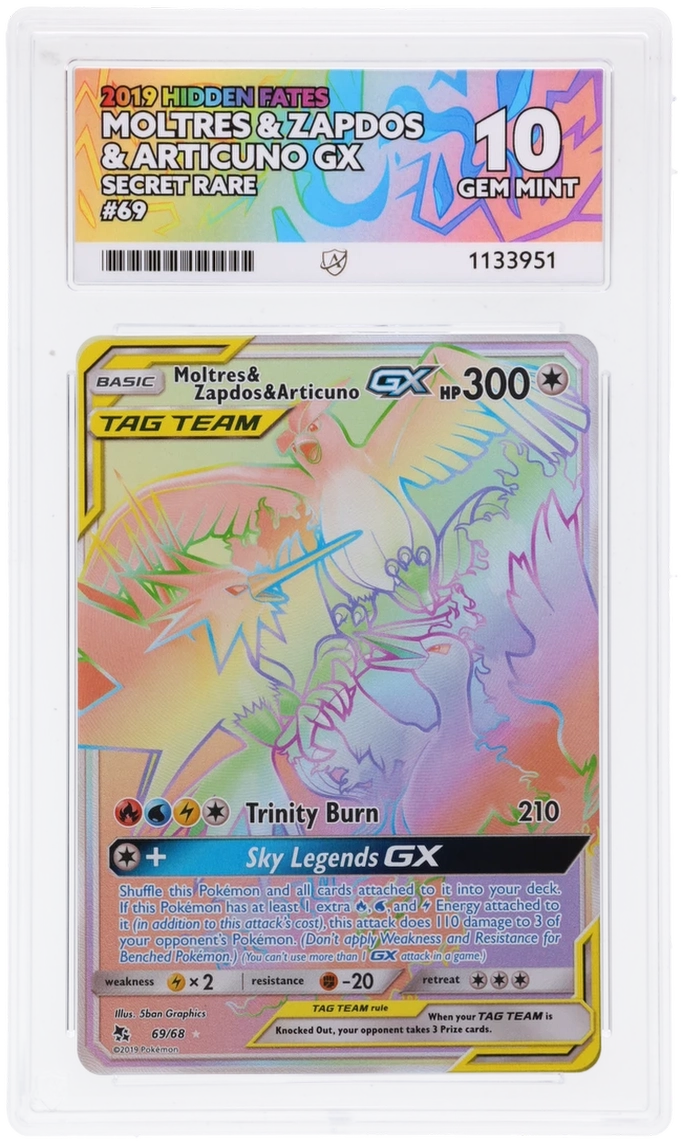Moltres & Zapdos & Articuno Gx 69/68 Ace Hidden Fates Pokemon Ace 10 Gem Mint