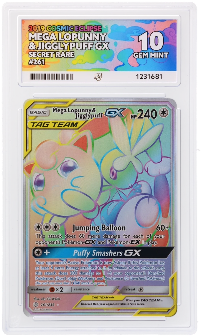 Mega Lopunny & Jigglypuff Gx 261/236 Ace Cosmic Eclipse Pokemon Ace 10 Gem Mint
