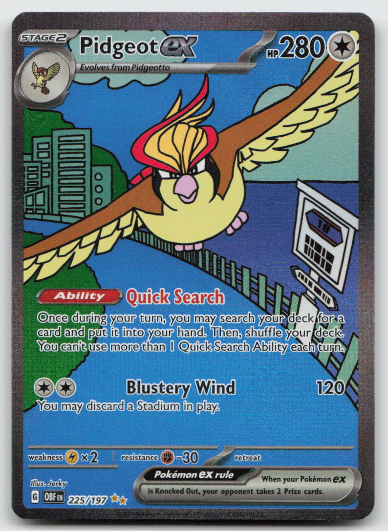 Pidgeot ex 225/197 Special Illustration Rare Obsidian Flames Pokemon NM