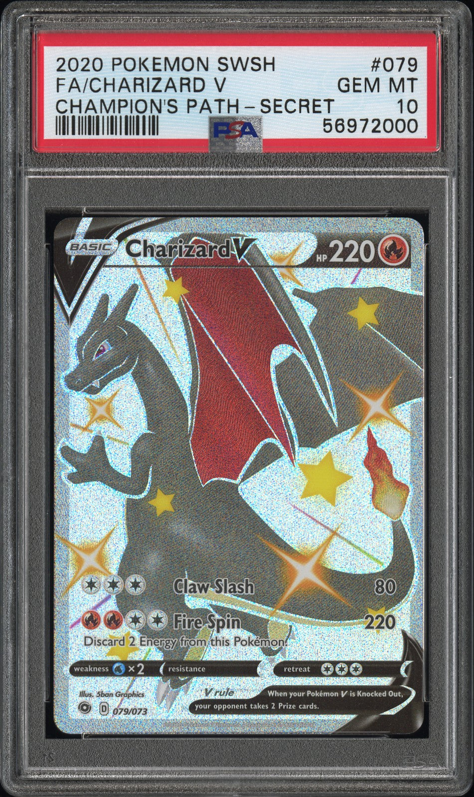 Charizard V 079/073 Secret Champion's Path Pokemon PSA 10
