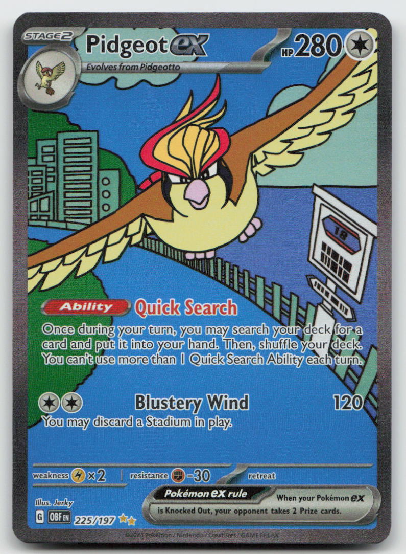 Pidgeot ex 225/197 Special Illustration Rare Obsidian Flames Pokemon NM