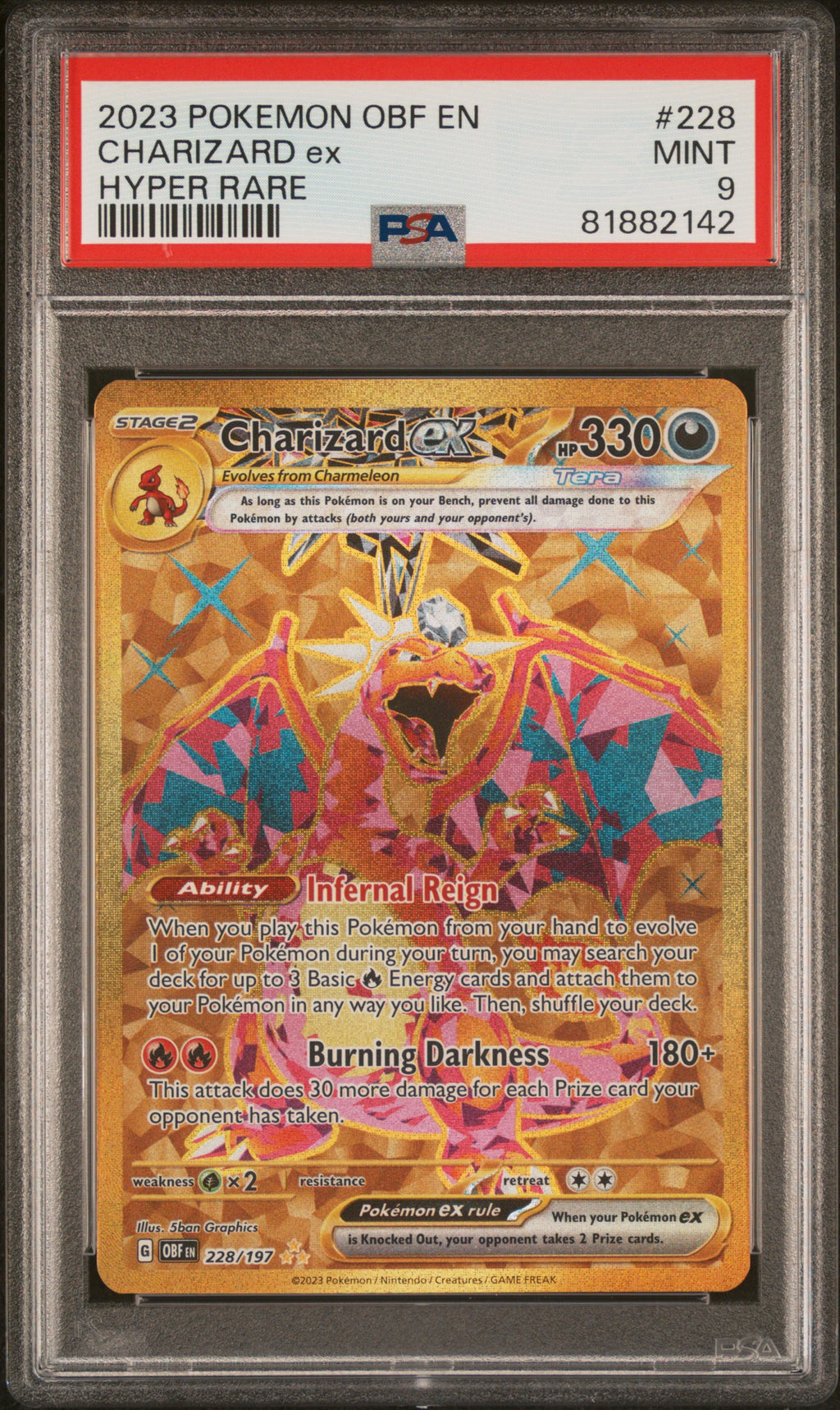 Charizard EX 228/197 Hyper Rare Obf En-Obsidian Flames Pokemon PSA 9