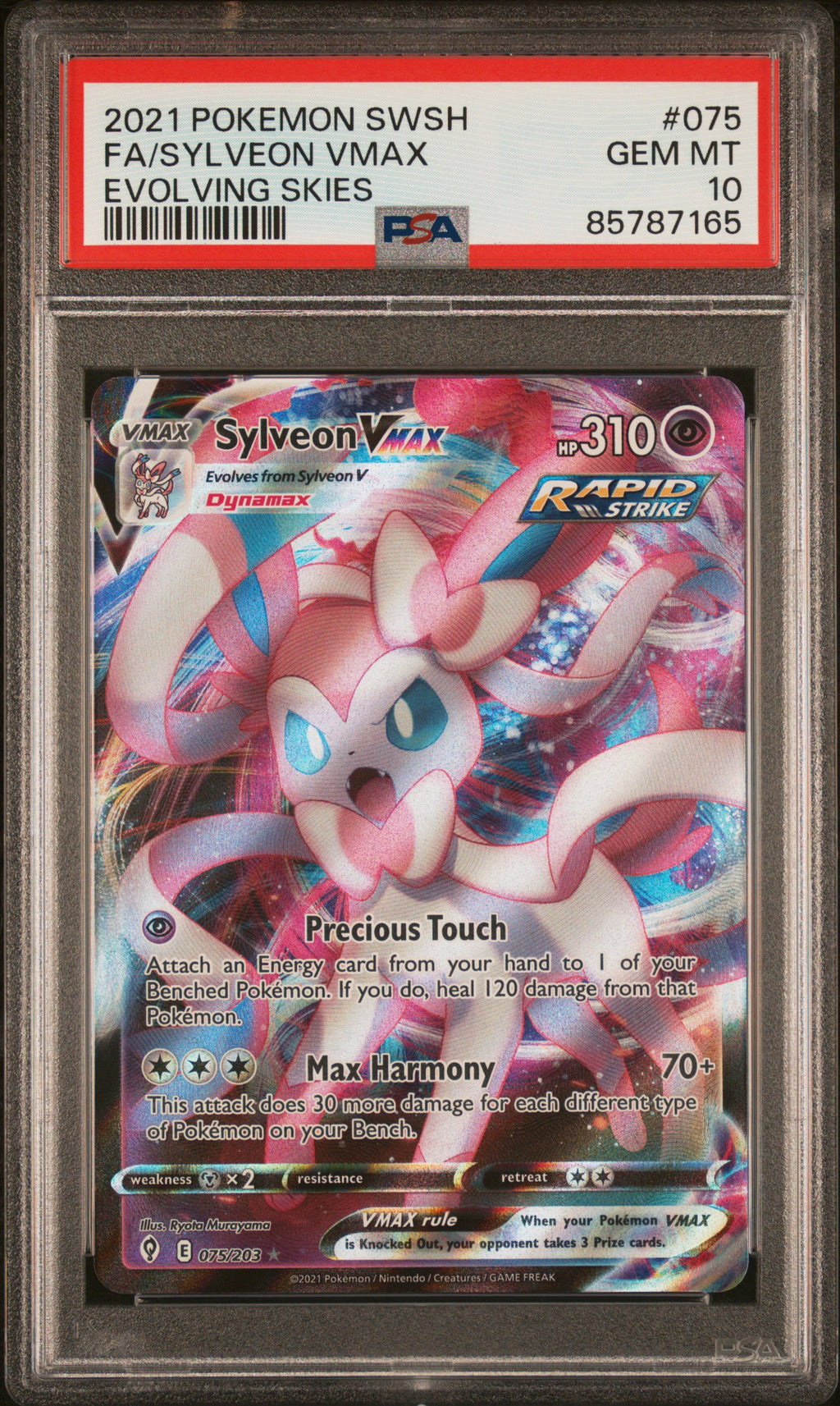 Sylveon Vmax 075/203 Evolving Skies Pokemon PSA 10