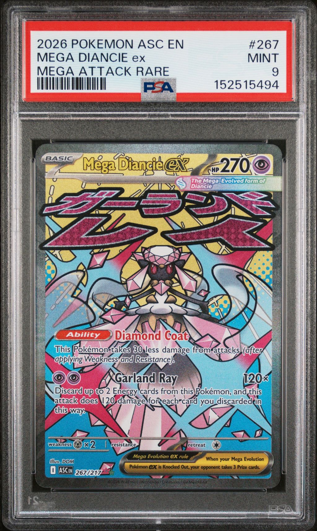 Mega Diancie EX 267 Attack Rare Ascended Heroes Pokemon PSA 9