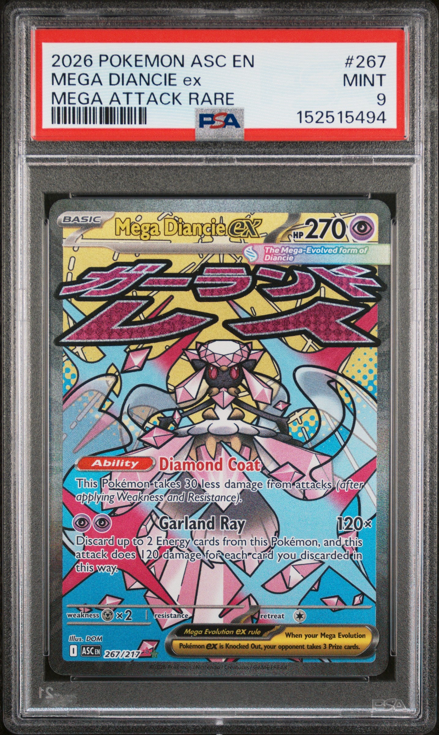 Mega Diancie EX 267 Attack Rare Ascended Heroes Pokemon PSA 9