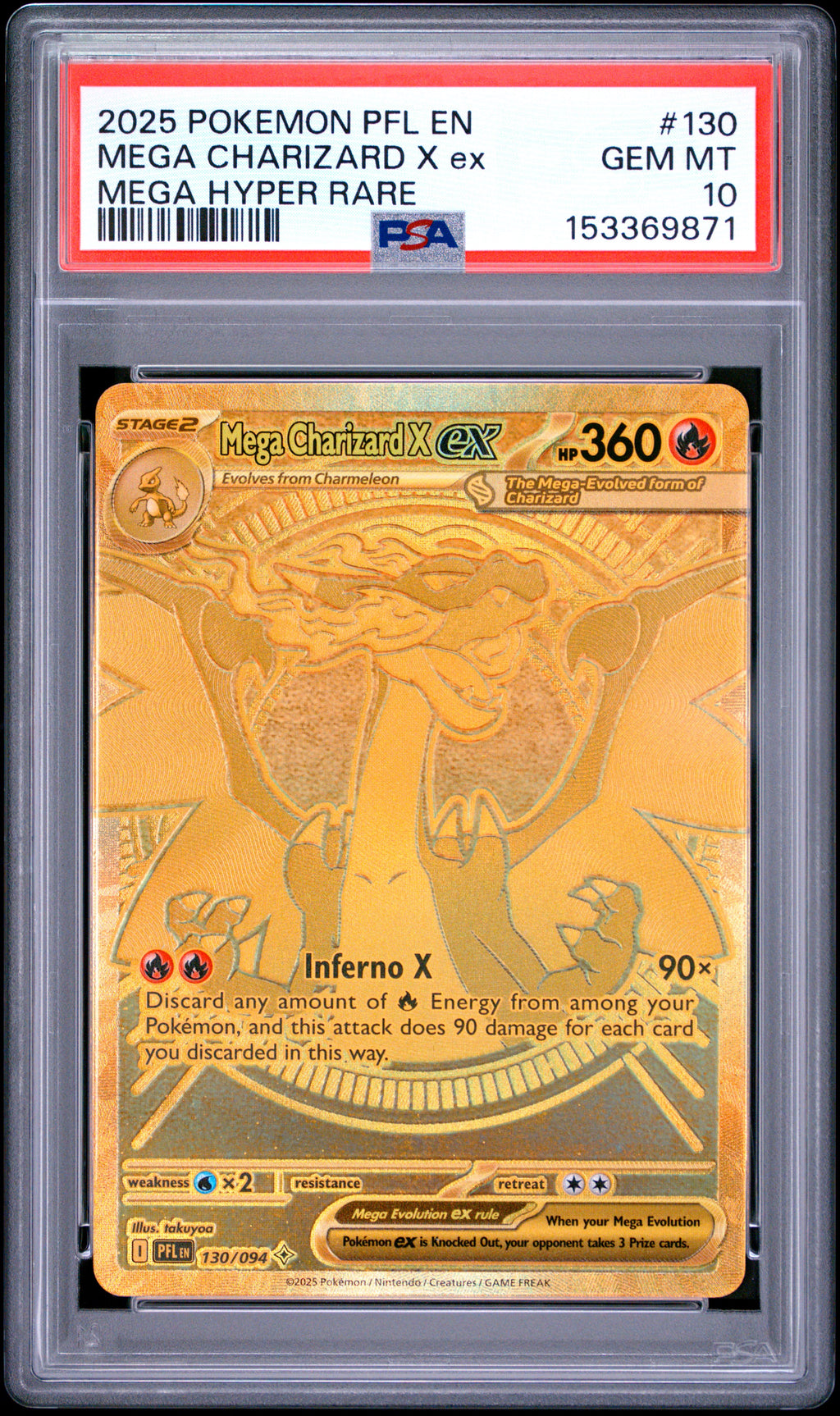 Mega Charizard X EX 130/094 Hyper Rare Pfl En-Phantasmal Flames Pokemon PSA 10