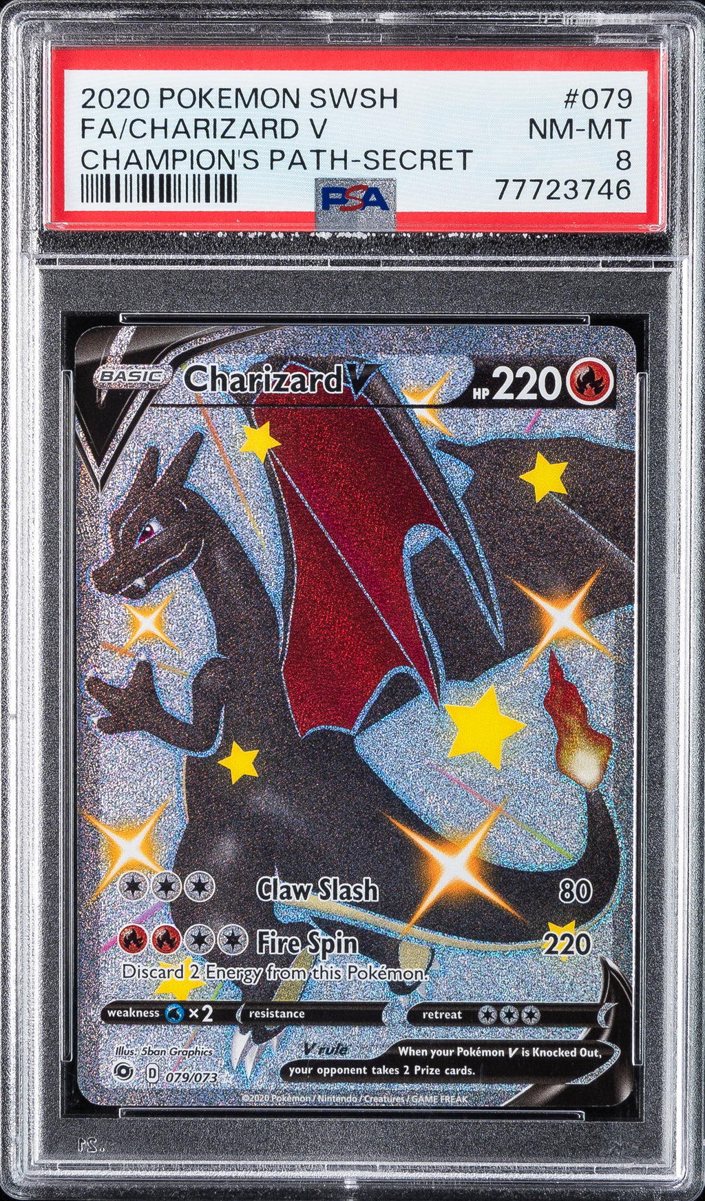 Charizard V 079/073 Secret Champion's Path Pokemon PSA 8