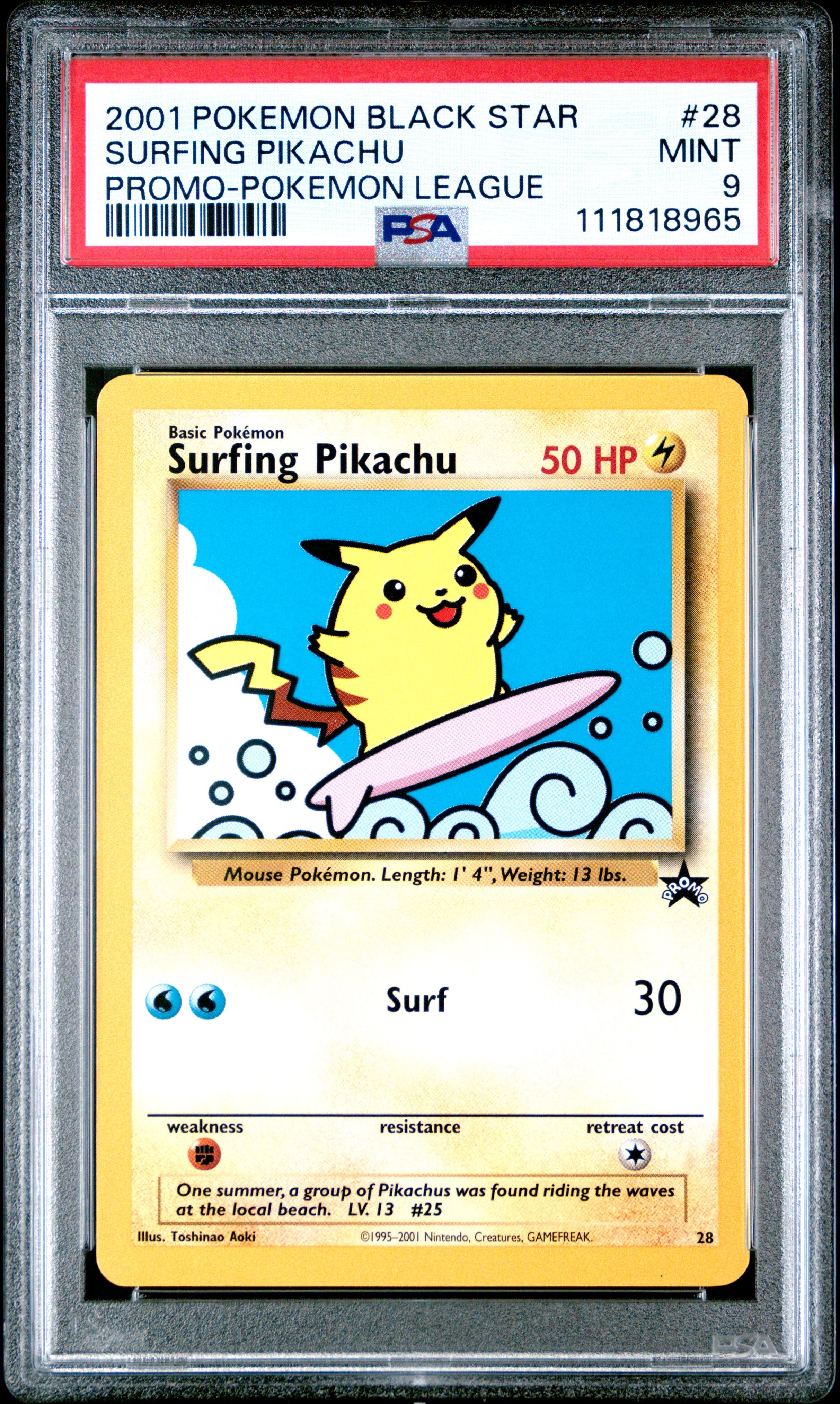 Surfing Pikachu 28 Pokemon League Promo Black Star Pokemon PSA 9