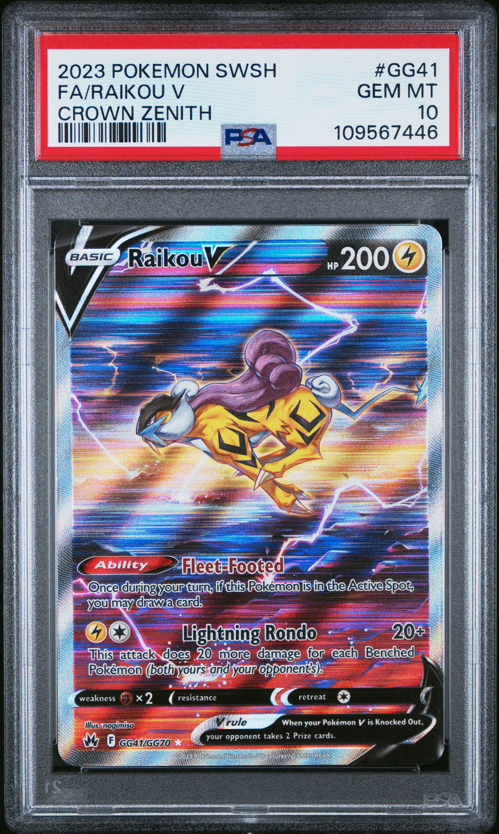 Raikou V GG41/GG70 Sword Shield Crown Zenith Pokemon PSA 10