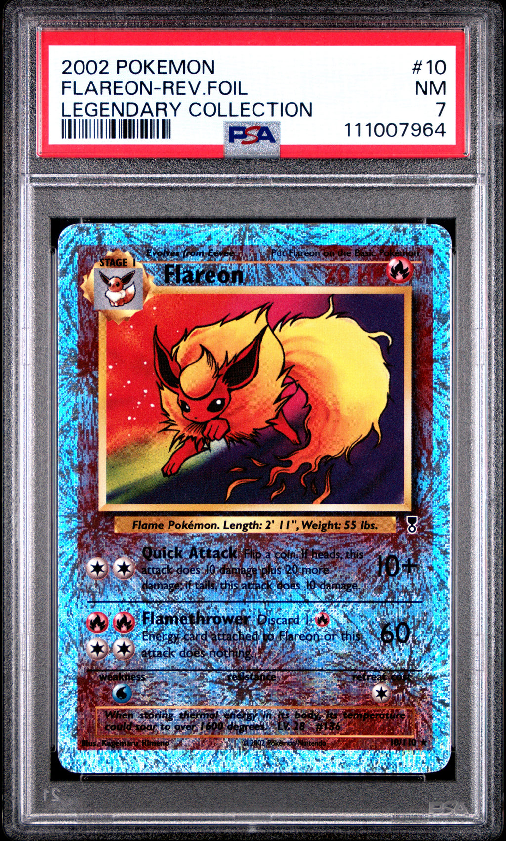 Flareon Reverse Holo 10 Legendary Coll. Pokemon PSA 7