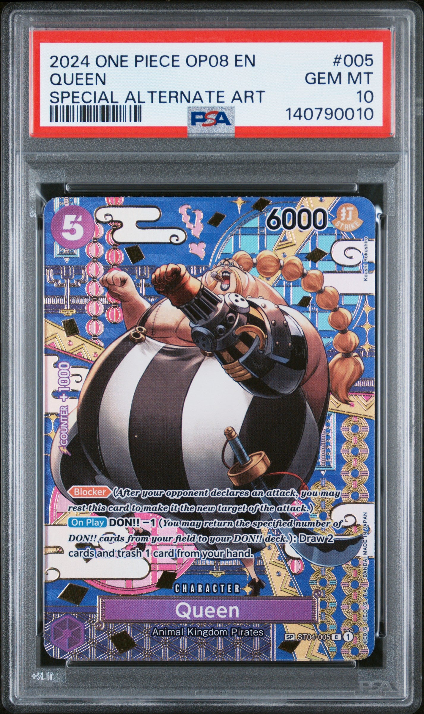 Queen 005 Special Alternate Art One Piece Op08-Two Legends One Piece PSA 10