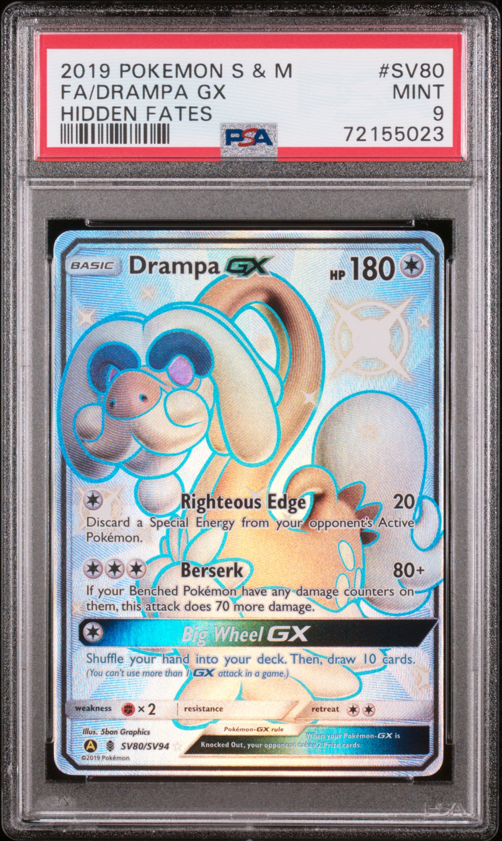 Drampa Gx SV80/SV94 Hidden Fates Pokemon PSA 9