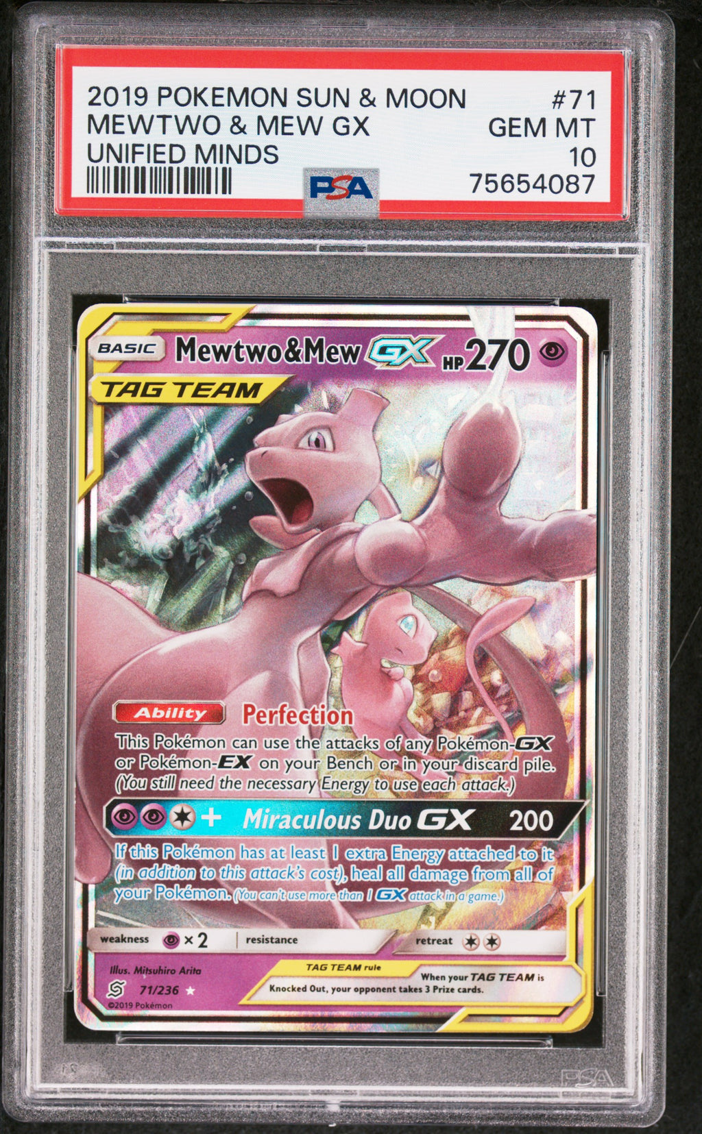 Mewtwo & Mew Gx 71/236 Unified Minds Pokemon PSA 10