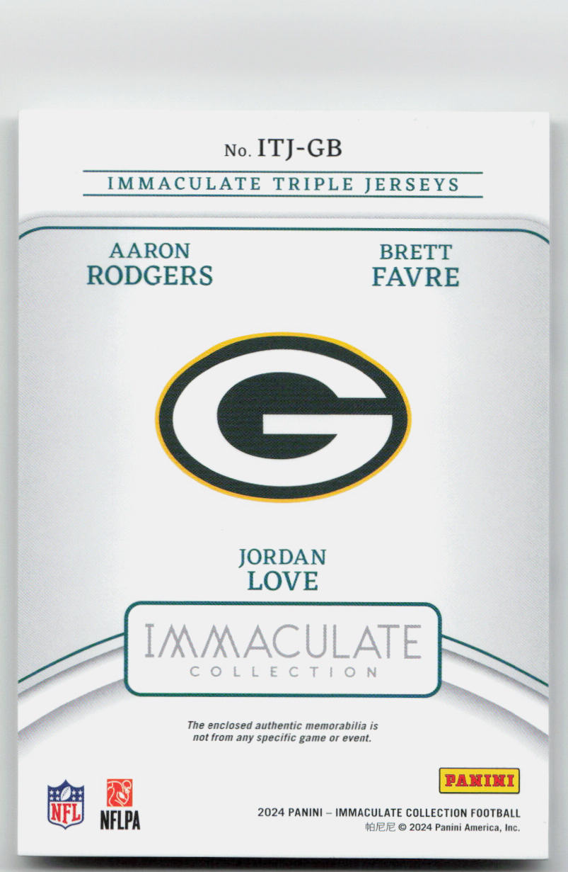 NFL - Aaron Rodgers, Brett Favre, Jordan Love /49 Triple Patch