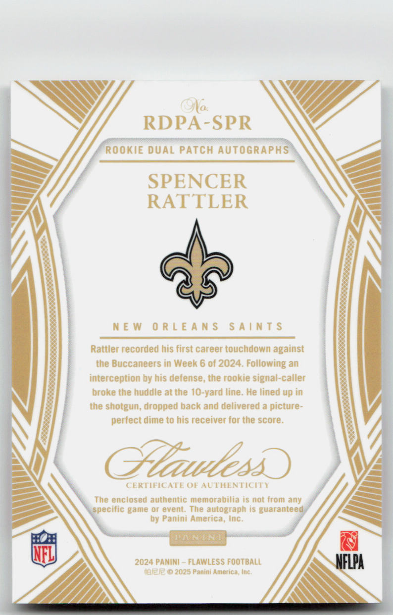 NFL - Spencer Rattler /15 Dual Patch Auto RC