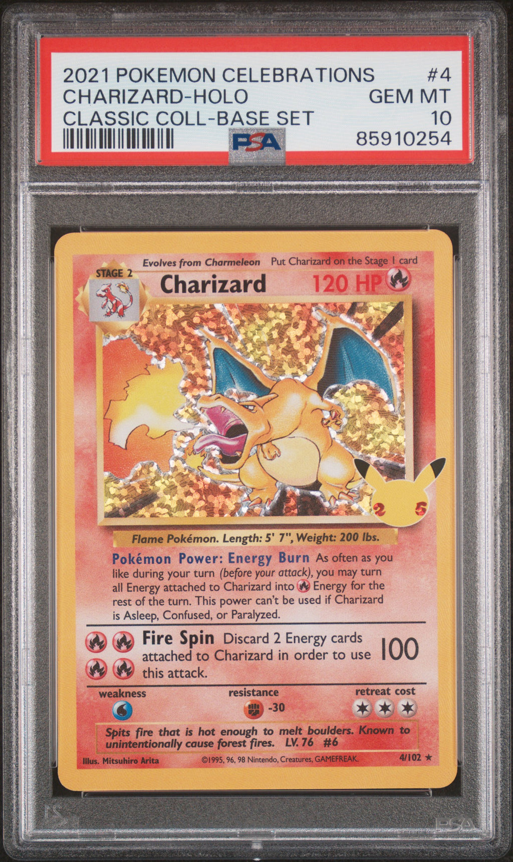 Charizard Holo 4 Celebrations Classic Collection Pokemon PSA 10