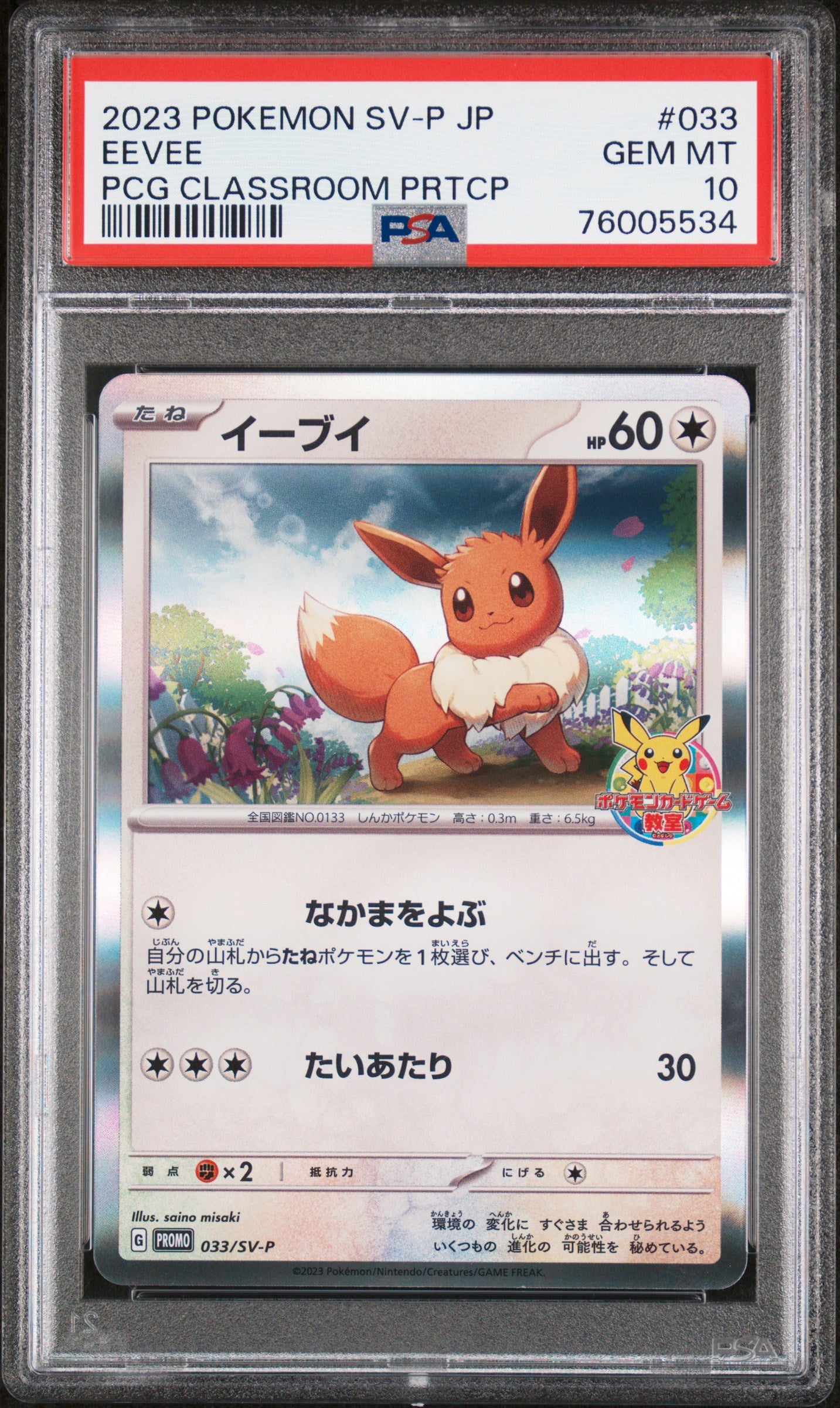 Eevee 033/SV-P Pokemon Card Game Classroom Participation Pokemon Japanese PSA 10