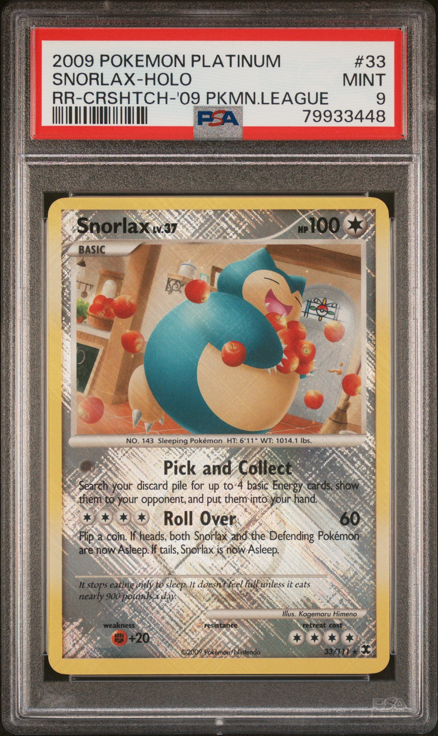 Snorlax Holo 33/111 Crosshatch-2009 Pokemon League Rising Rivals Pokemon PSA 9