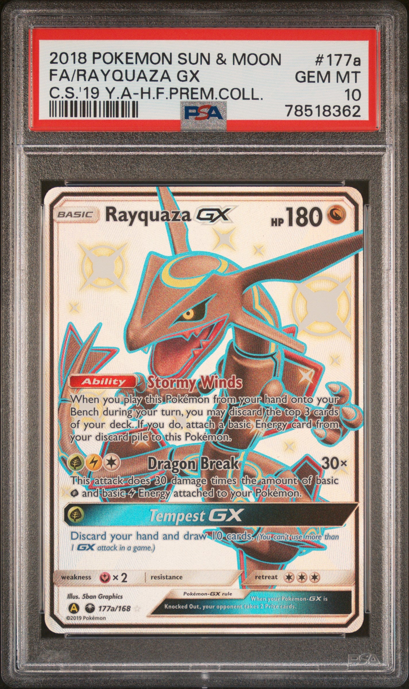 Rayquaza Gx 177a/168 2019 Yellow A Hidden Fates Premium Collection Pokemon PSA 10