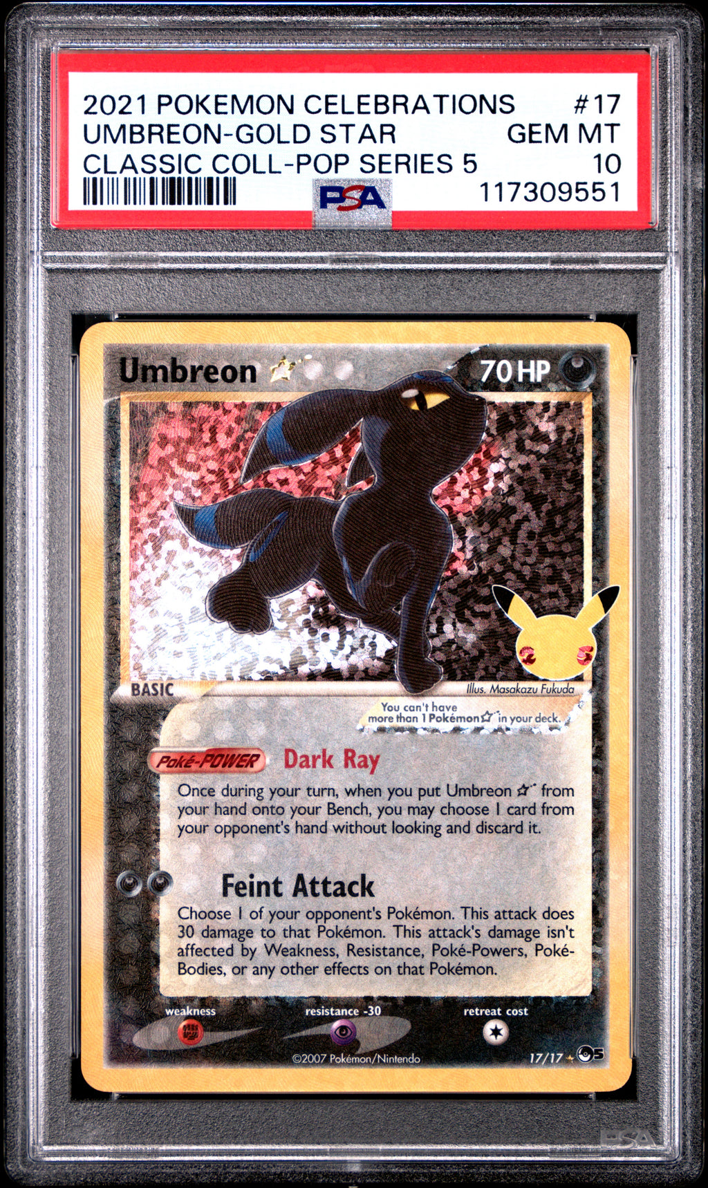 Umbreon-gold Star 17 Celebrations Classic Collection Pokemon PSA 10