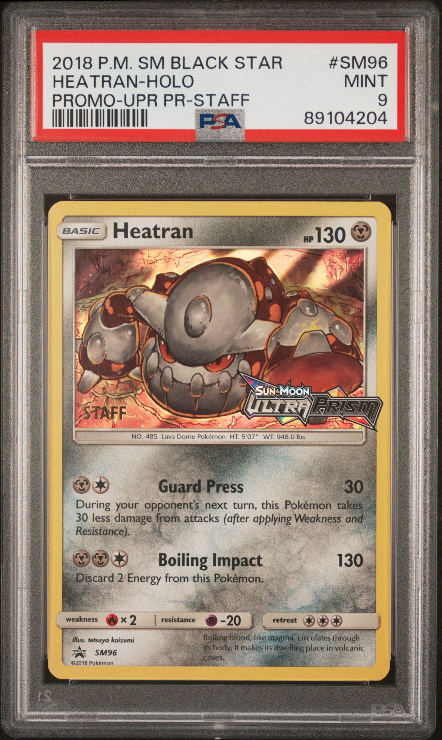 Heatran Holo SM96/156 Ultra Prism Prerelease-Staff Pokemon PSA 9
