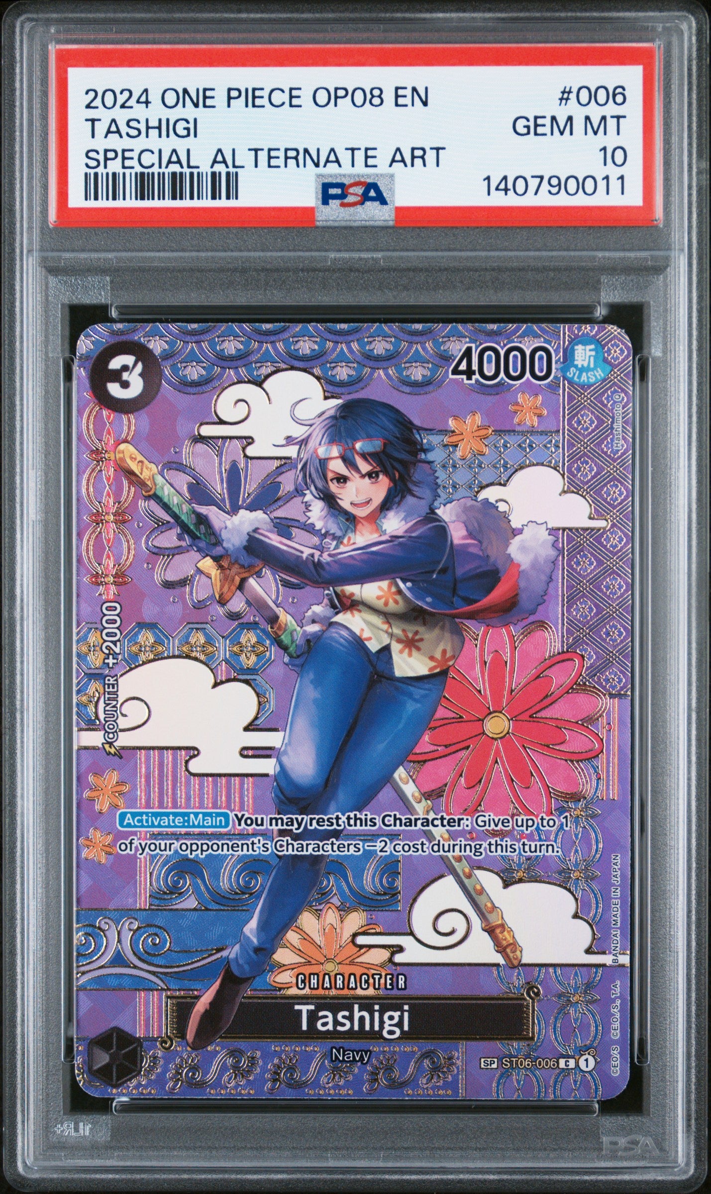 Tashigi 006 Special Alternate Art One Piece Op08-Two Legends One Piece PSA 10