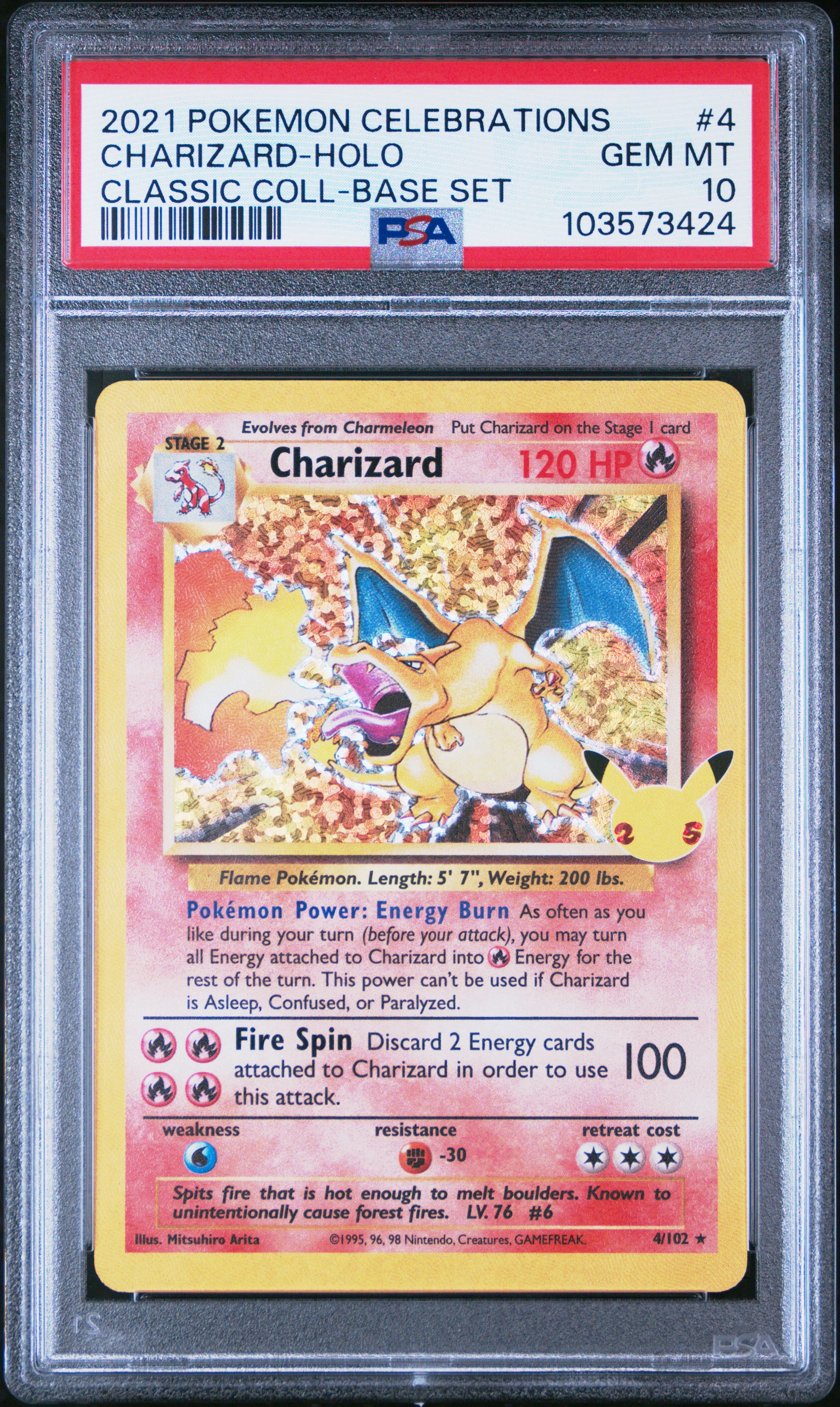 Charizard Holo 4 Celebrations Classic Collection Pokemon PSA 10