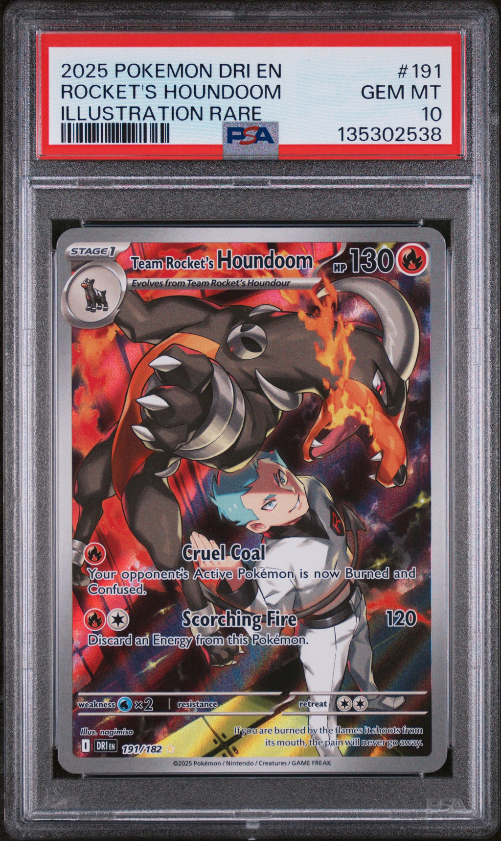 Team Rocket's Houndoom 191/182 Illustration Rare Pokemon PSA 10
